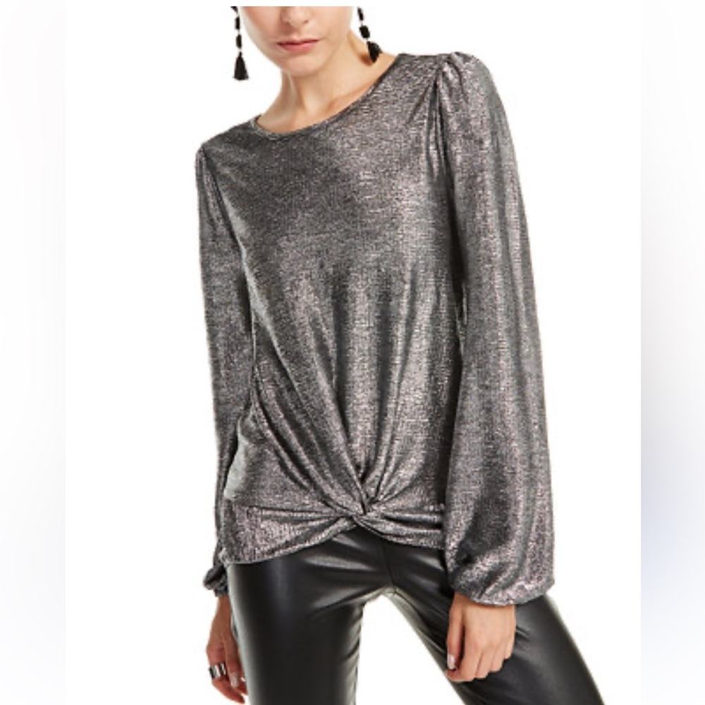 INC - Metallic Silver Long Sleeve Twist Front Holiday Top - Size 1X